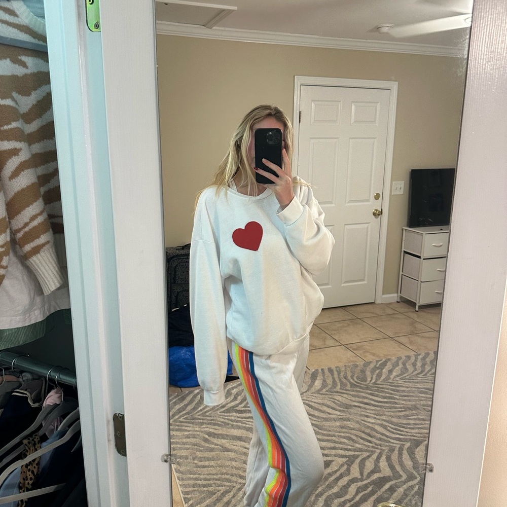 Aviator Nation White and Red Pajama Set with Heart Design